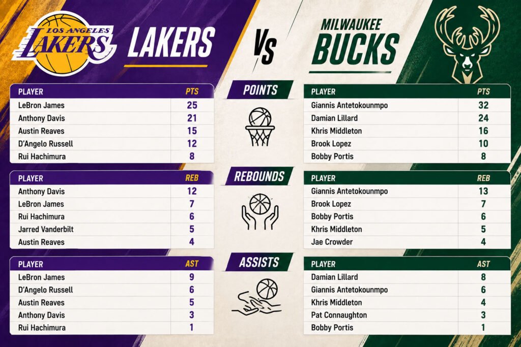 Lakers vs Milwaukee Bucks Player Stats